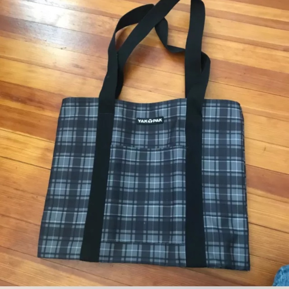 Yak Pak Tote Bag Black Grey Plaid sturdy waxed laptop durable totebag